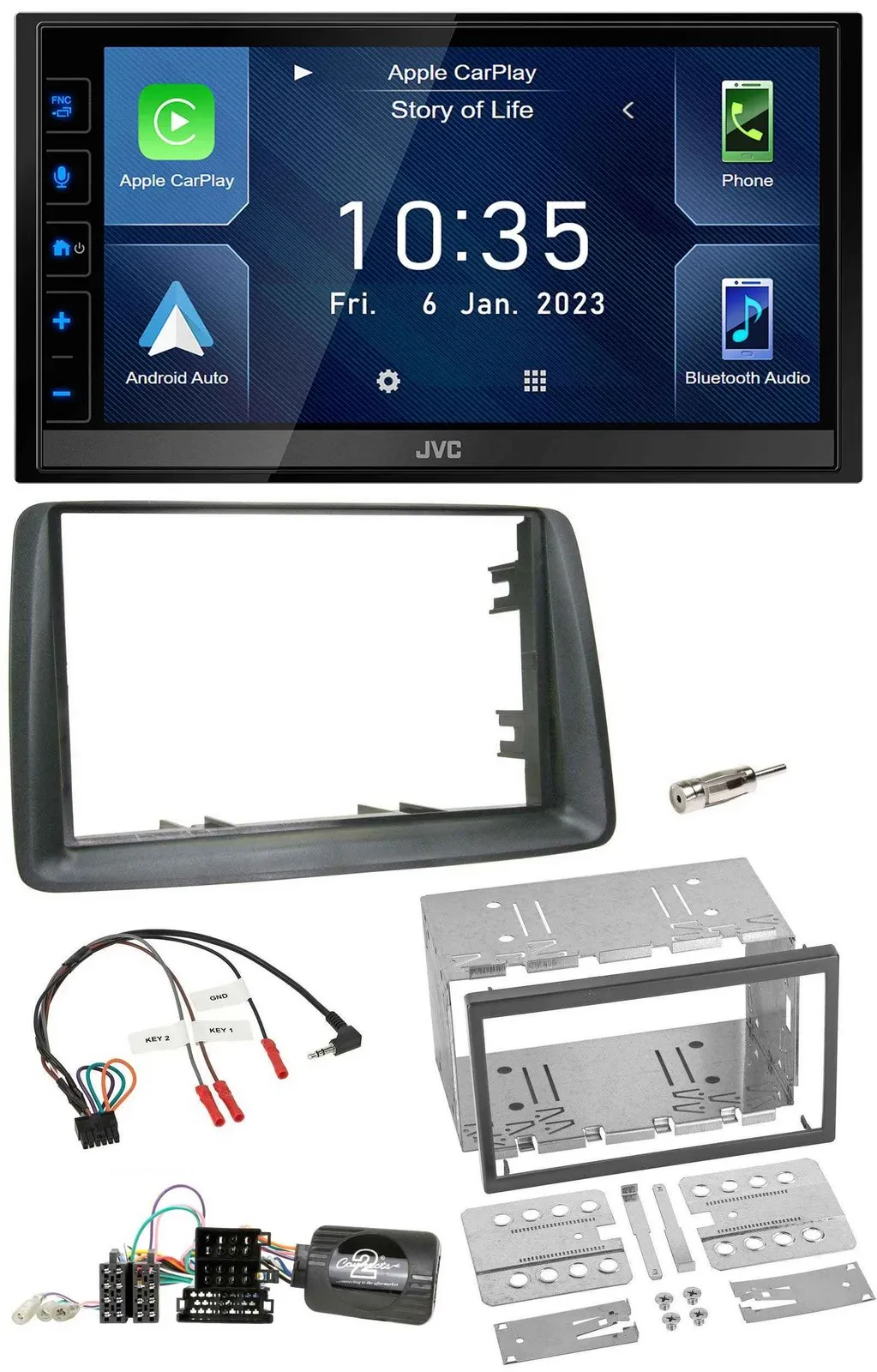 JVC DAB Bluetooth Lenkrad USB 2DIN Autoradio für Fiat Panda 2007-2012 grau