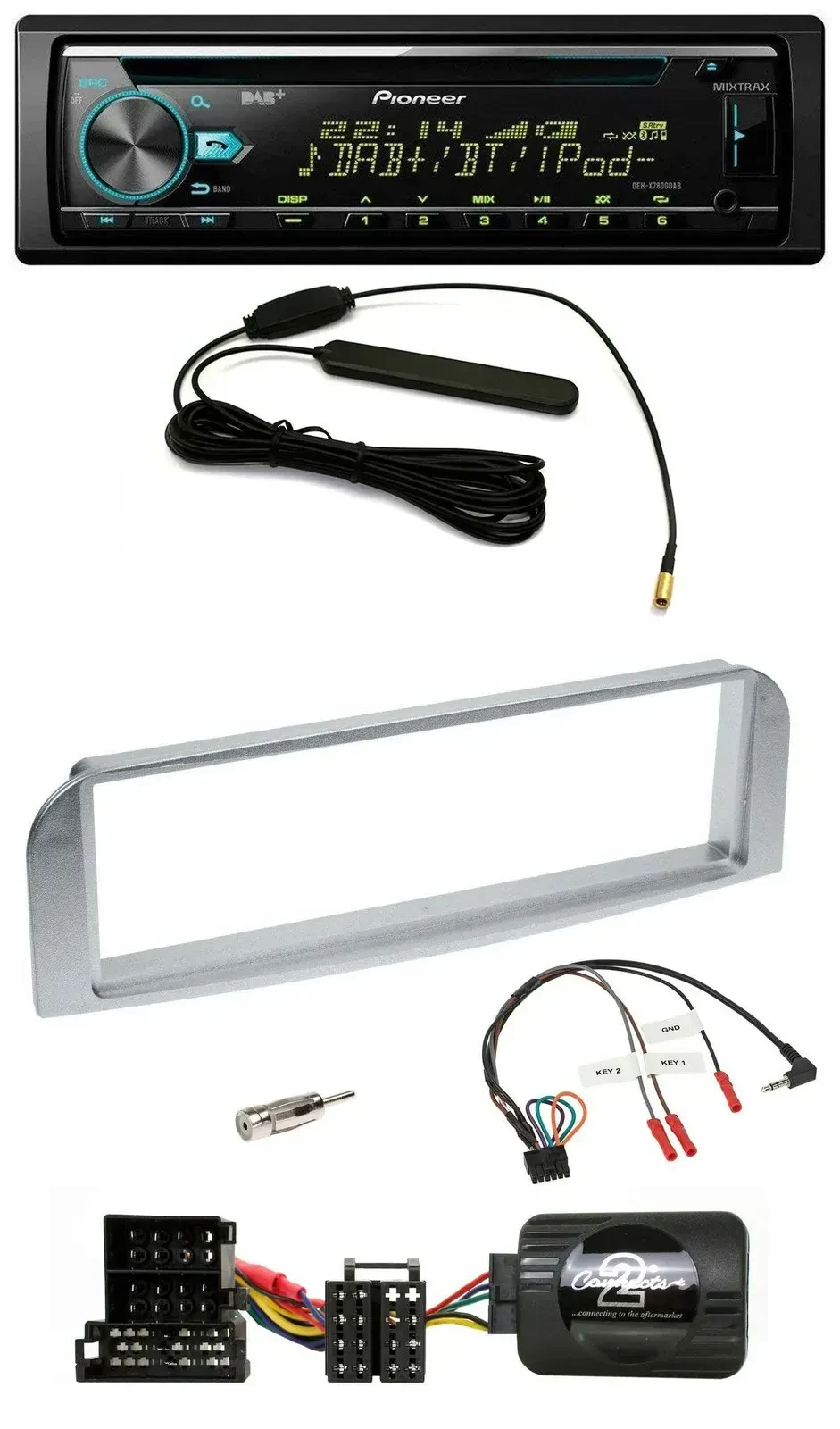 Автомагнитола для Alfa Romeo 147/GT Pioneer CD/MP3, DAB, USB, совместима с управлением на руле, серебристо-серая