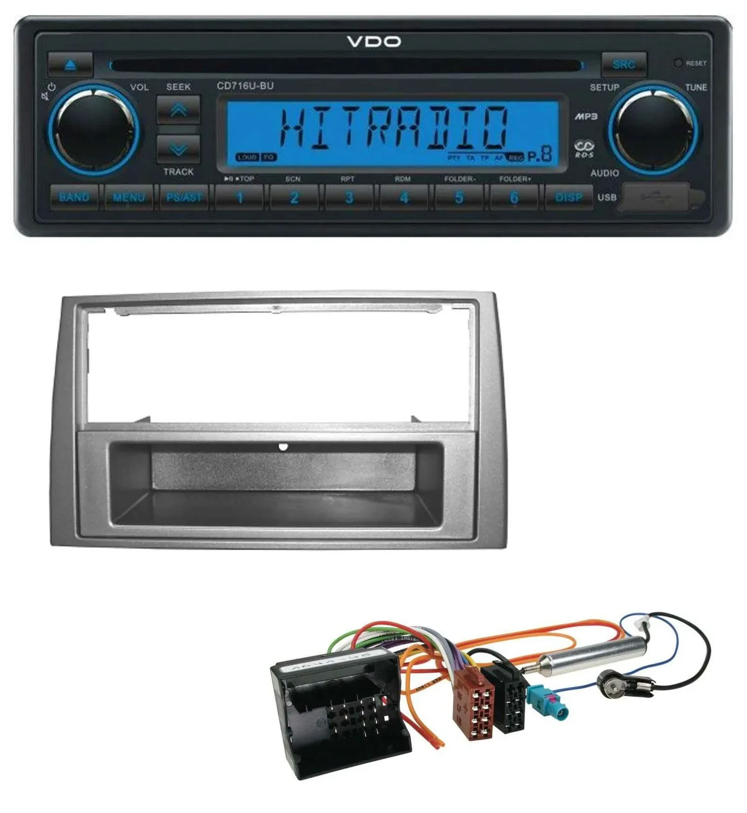 VDO AUX MP3 1DIN CD USB Autoradio für Peugeot 308 07-09 dunkelsilber