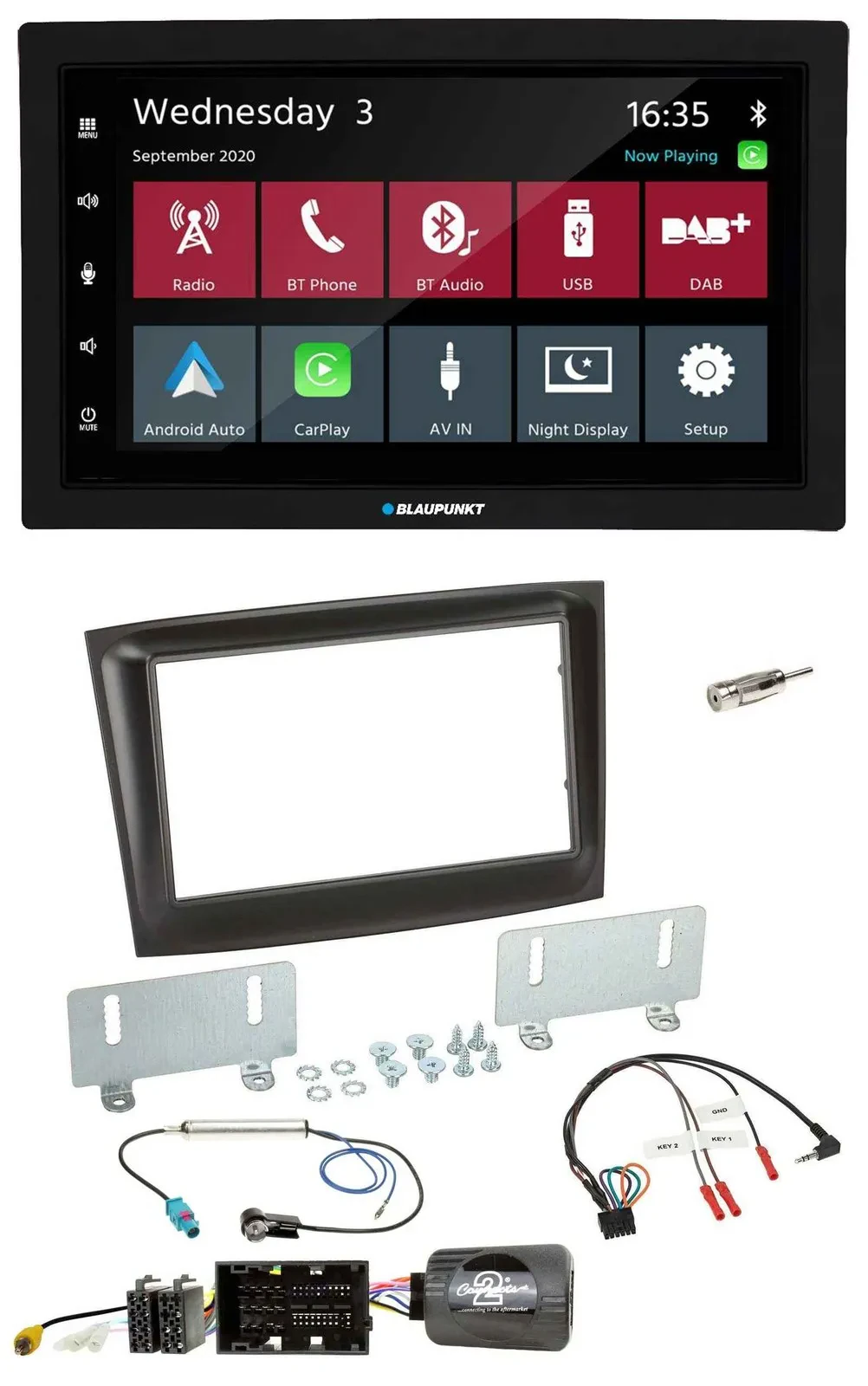 Blaupunkt 2DIN Lenkrad USB Bluetooth DAB Autoradio für Fiat Doblo ab 2015 schwar
