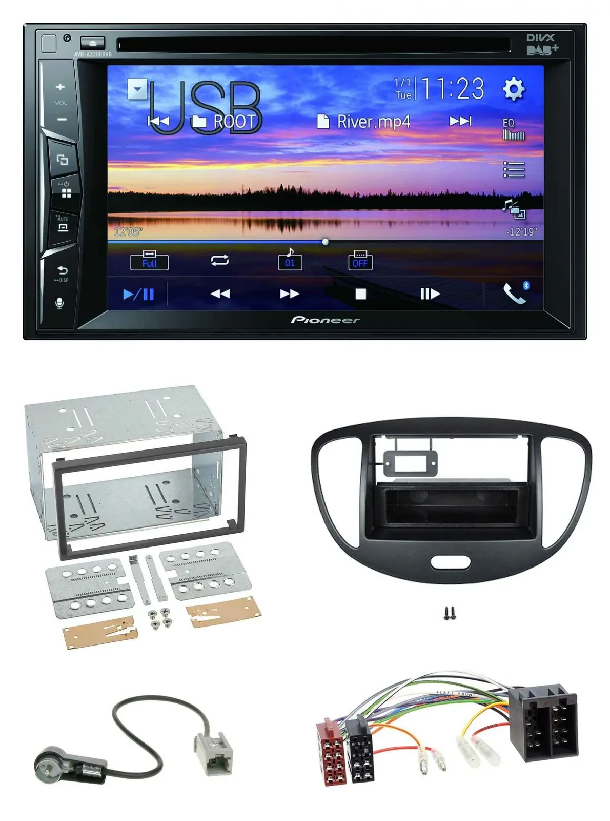 Автомагнитола Pioneer 2DIN, Bluetooth, USB, DVD, DAB, MP3 для Hyundai i10 (2008–2013)