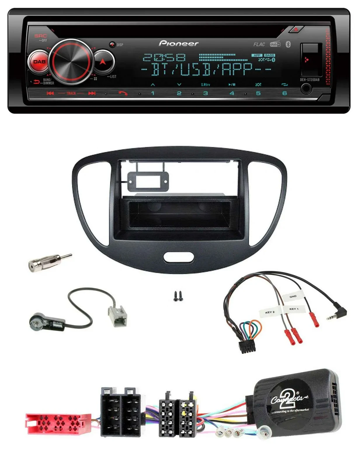 Автомагнитола Pioneer DAB, CD, Bluetooth, USB для Hyundai i10 (2009–2013), ISO, с поддержкой управления с руля