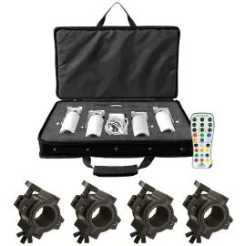 Chauvet DJ EZpin Pack 4 Battery Powered Pinspot Spot Lights w Clamps Remote Case