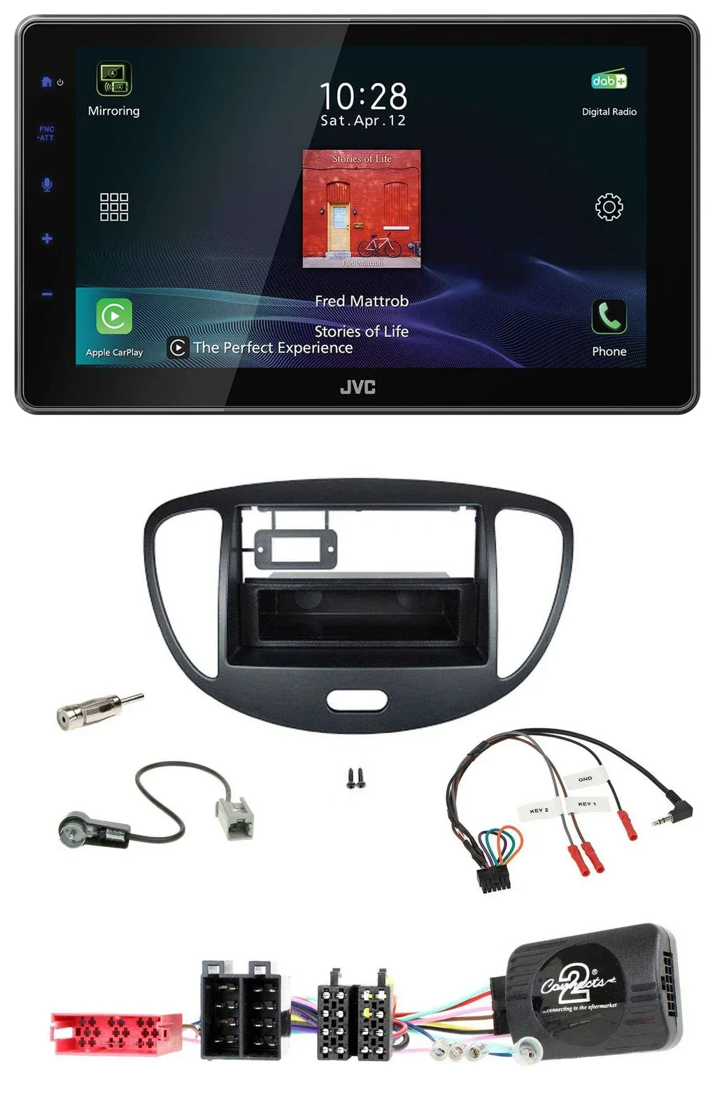 JVC DAB Lenkrad Bluetooth USB Autoradio für Hyundai i10 ISO 2009-2013 schwarz