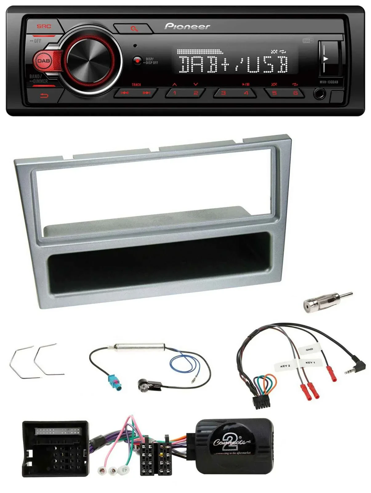 Pioneer MP3 1DIN DAB USB Lenkrad Autoradio für Opel Corsa C Tigra Meriva silber