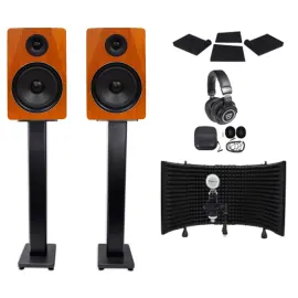 (2) Rockville APM8C 8" 500w Studio Monitors+Stands+Pads+Headphones+Mic+Shield