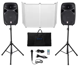 Rockville RPG152K Dual 15" Powered Speakers, Bluetooth+Mic+Stands+Cables+Facade