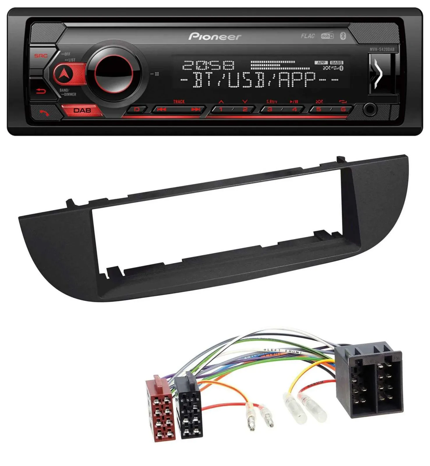 Pioneer MP3 USB DAB Bluetooth Autoradio für Fiat 500 (ab 2007) - schwarz