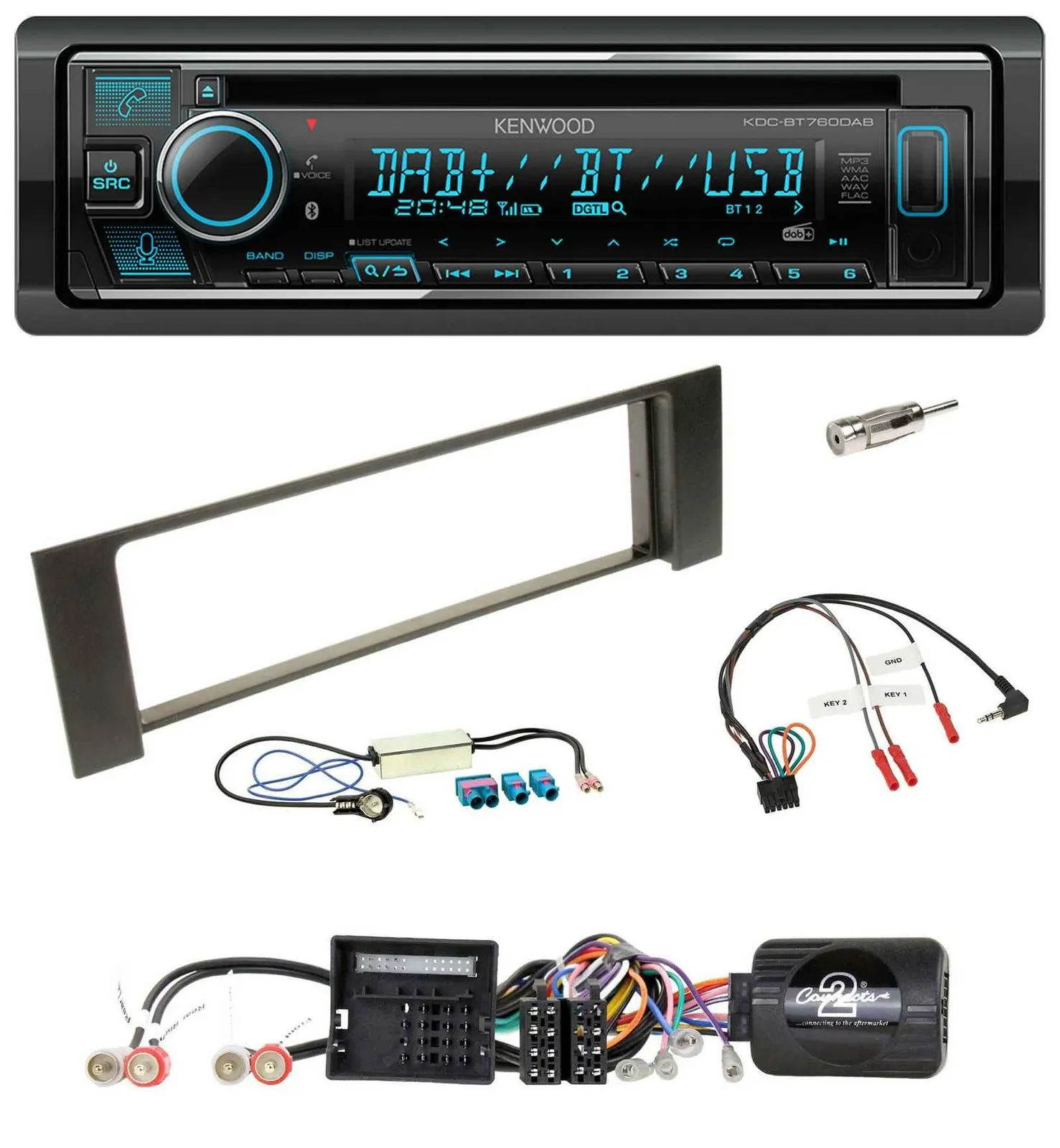 Автомагнитола Kenwood Bluetooth DAB USB CD для Audi A4 B6 (2000–2004), Quadlock, поддержка управления с руля