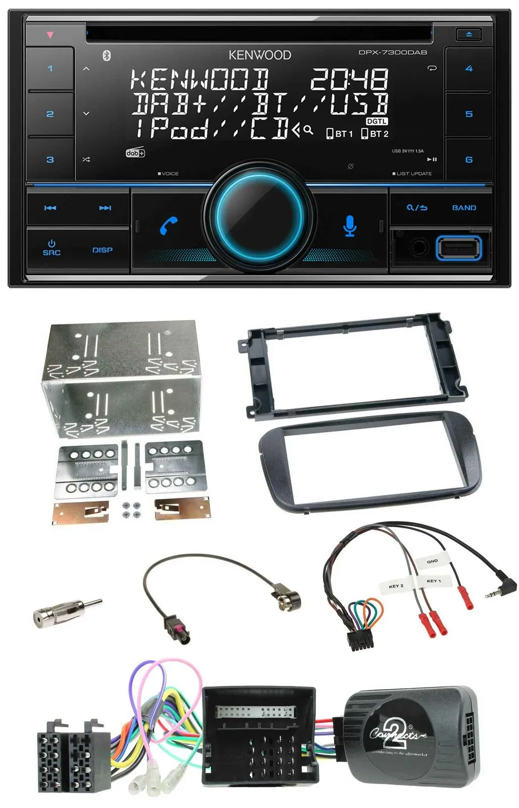 Автомагнитола для Ford C‑Max/Galaxy/Focus Kenwood 2DIN CD DAB USB Bluetooth, совместима с управлением на руле