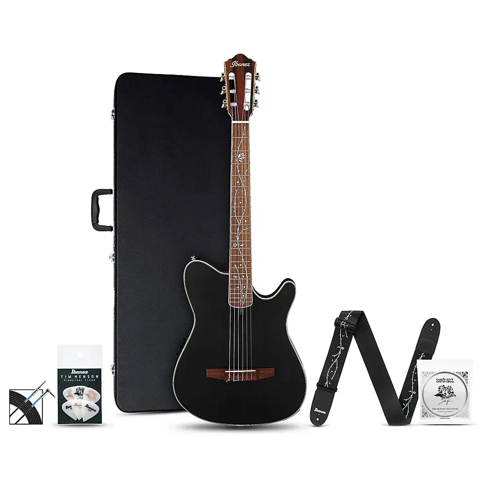 Ibanez TOD10N Tim Henson Signature Nylon-String A/E Guitar Pack Black Flat