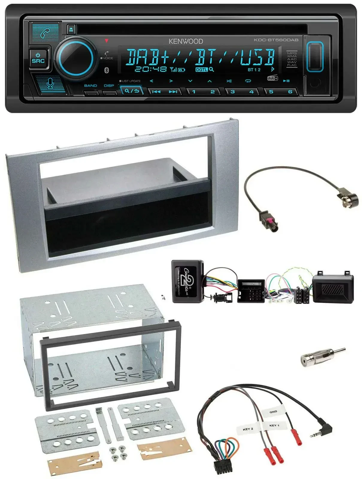 Автомагнитола Kenwood Bluetooth DAB CD USB для Ford Kuga 2008–2012, серебристая, поддержка управления на руле