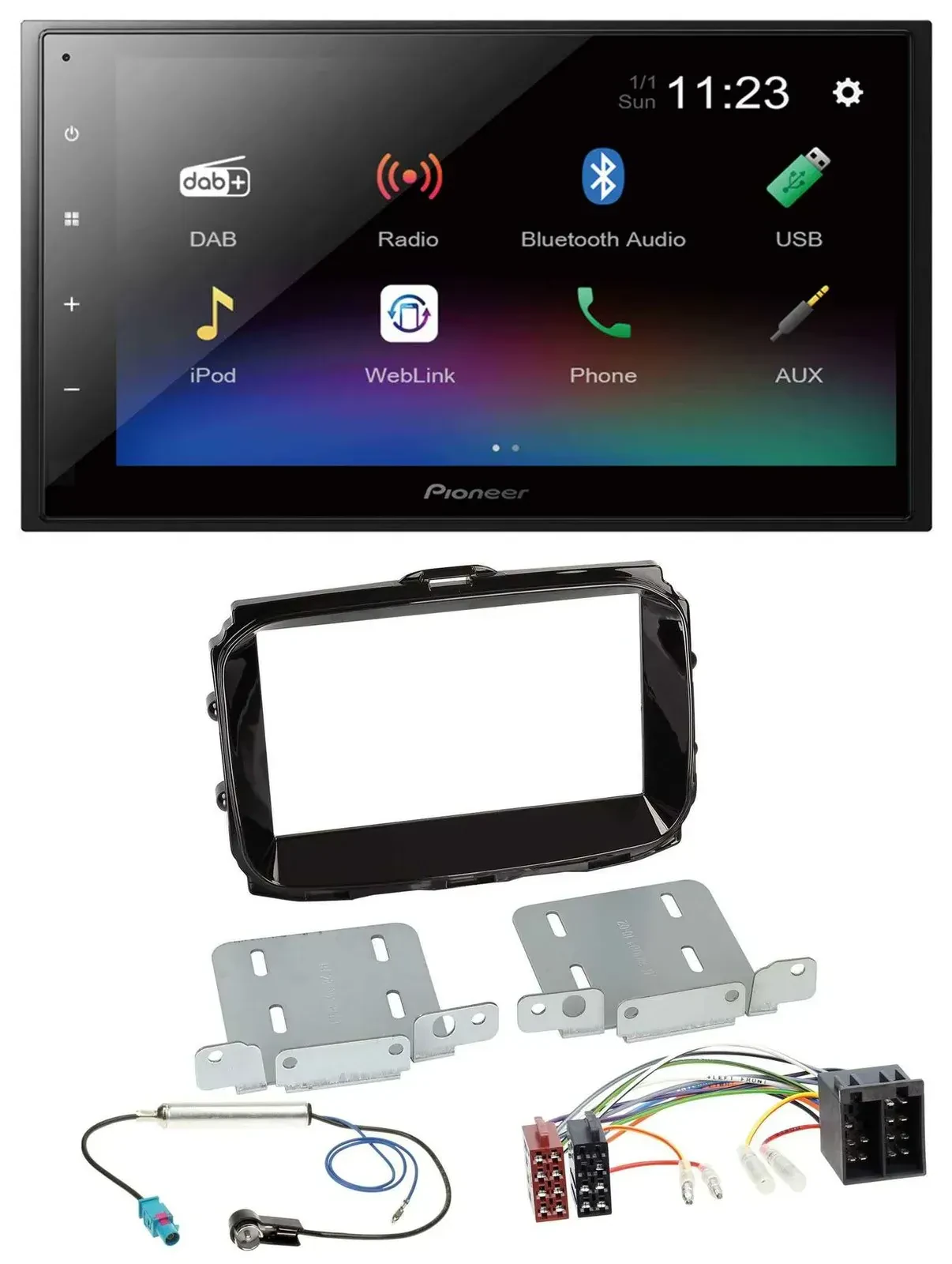 Автомагнитола для Alfa Romeo Pioneer 2DIN, USB, Bluetooth, DAB, MP3, ISO, черный глянец (piano black), с 2013