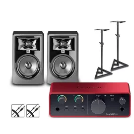 Focusrite Scarlett Solo Gen 4 JBL 3 Series Studio Monitors/Stands/Cables 305MKII