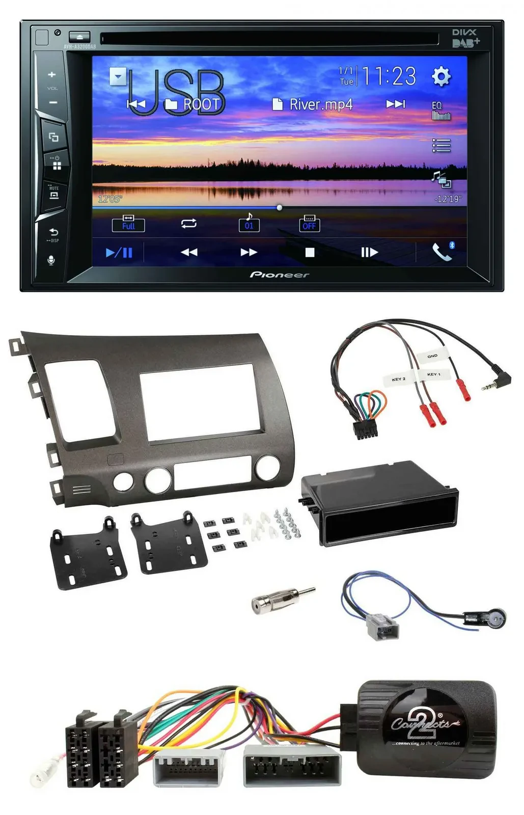 Автомагнитола Pioneer 2DIN Bluetooth USB DVD DAB для Honda Civic 2006–2010