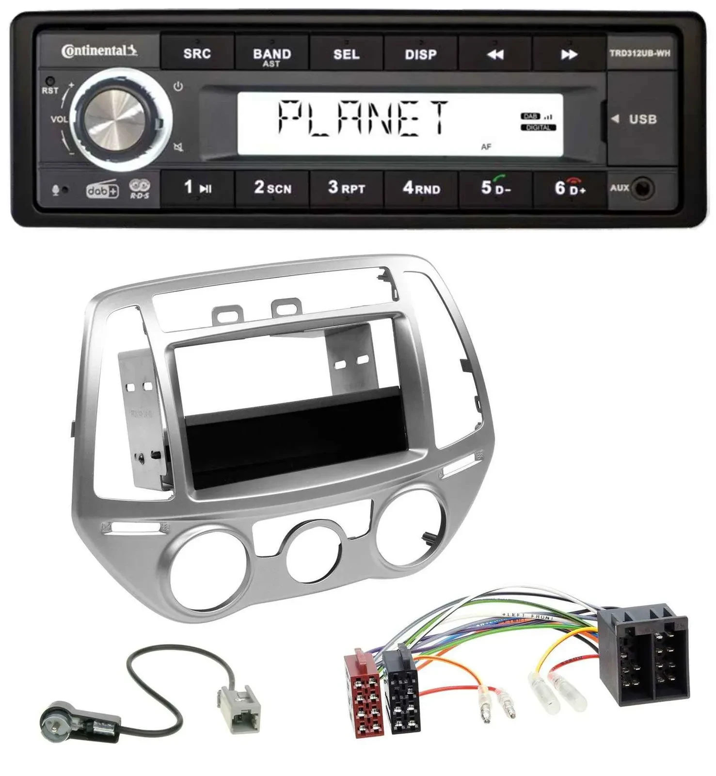 Continental USB 1DIN AUX DAB MP3 Autoradio für Hyundai i20 (12-14) man. Klima