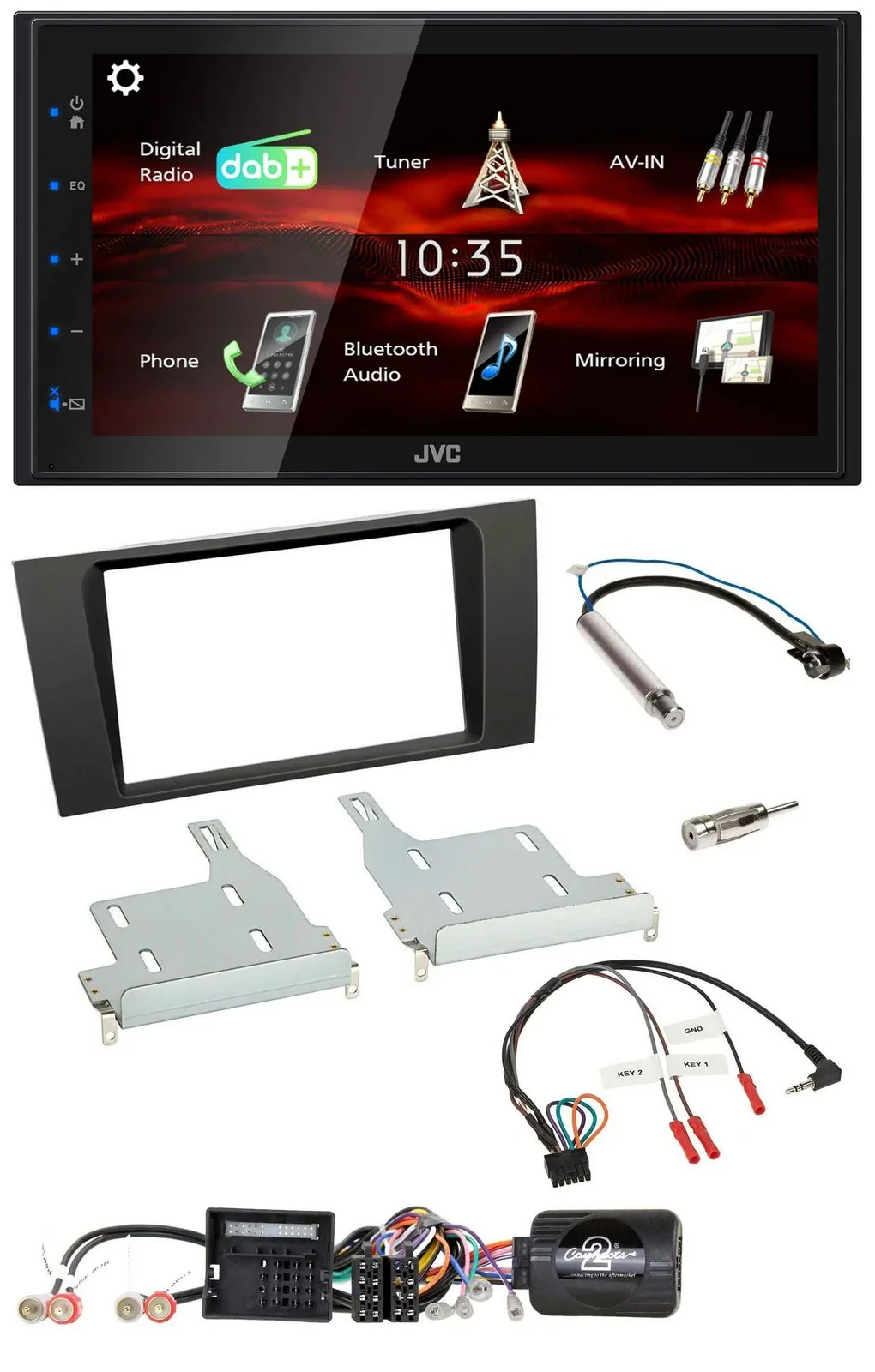 JVC USB Bluetooth Lenkrad DAB 2DIN Autoradio für Audi A4 2000-2001