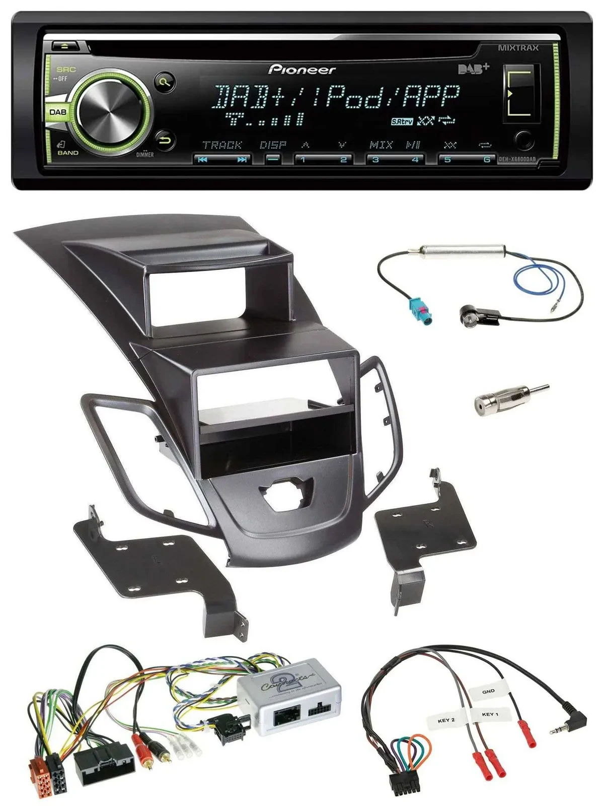 Автомагнитола для Ford Fiesta 2010–2017 Pioneer DAB USB MP3 CD, поддержка кнопок на руле, черная