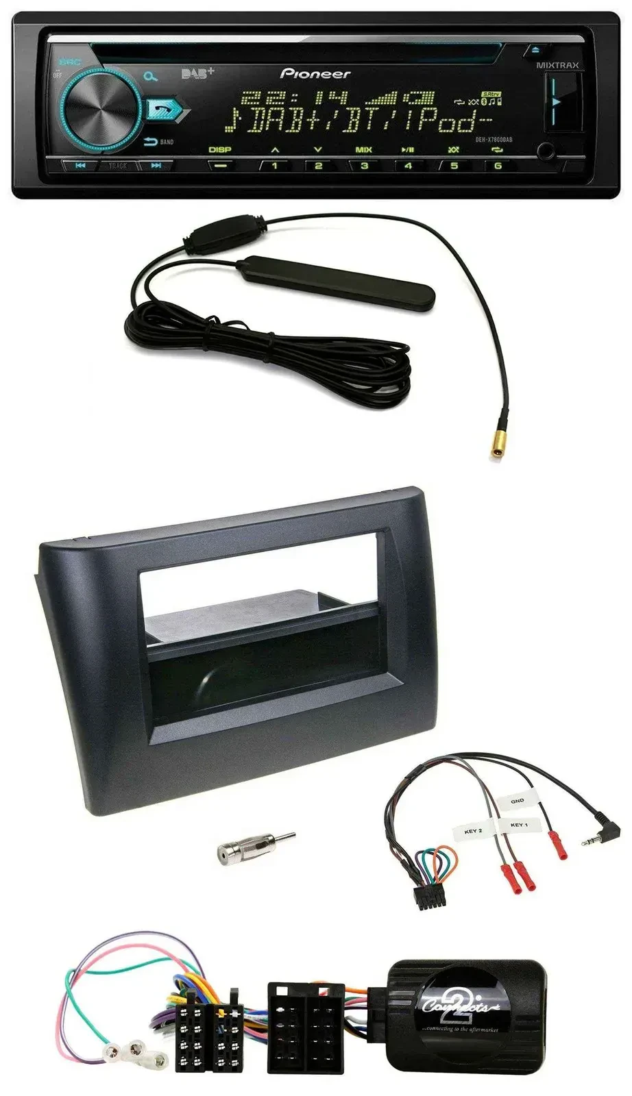 Автомагнитола Pioneer CD/MP3, DAB, USB, для Fiat Stilo 2001–2007, черный, с поддержкой управления на руле, с нишей