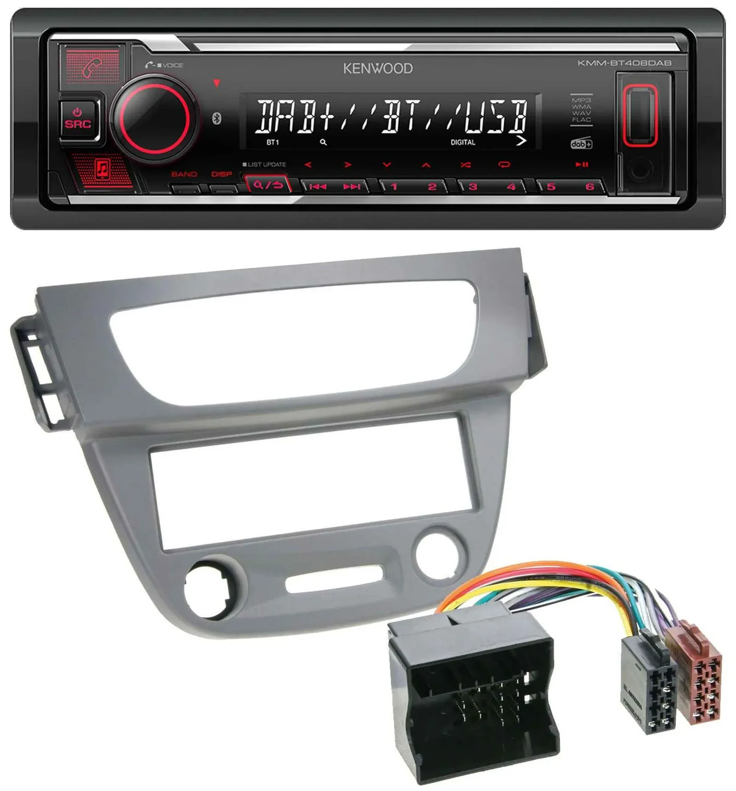Kenwood MP3 Bluetooth USB DAB Autoradio für Renault Megane 3 Quadlock 09-14 grau