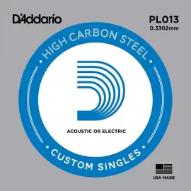Струна для акустической и электрогитары D'Addario PL013 High Carbon Steel Custom Singles, сталь, калибр 13