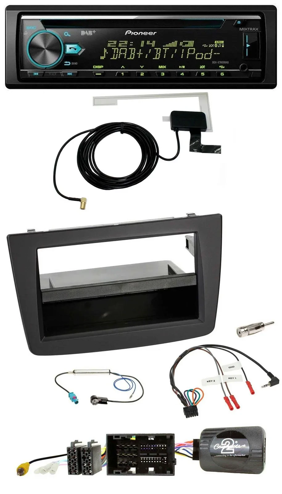 Автомагнитола Pioneer CD/USB/DAB/MP3 для Alfa Romeo Mito (955) 2014–2018, черная, с поддержкой управления на руле