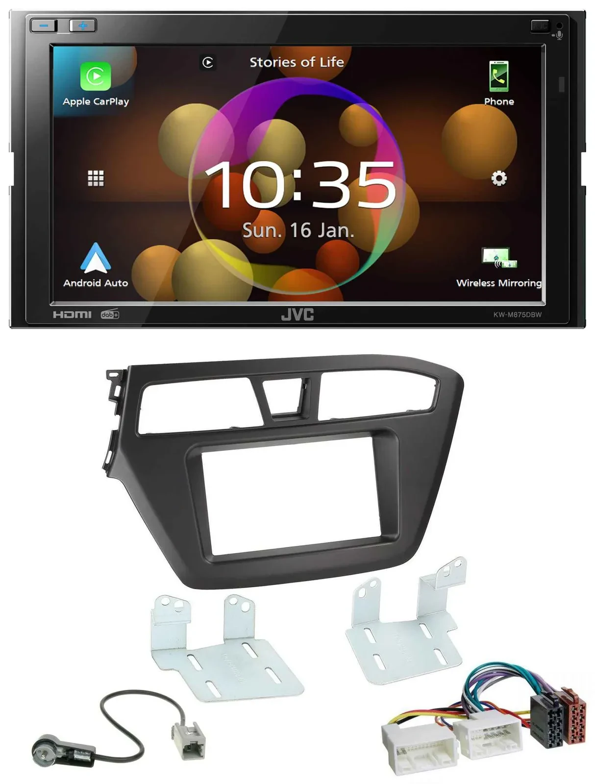 JVC DAB MP3 2DIN Bluetooth USB Autoradio für Hyundai i20 (2014-2020)