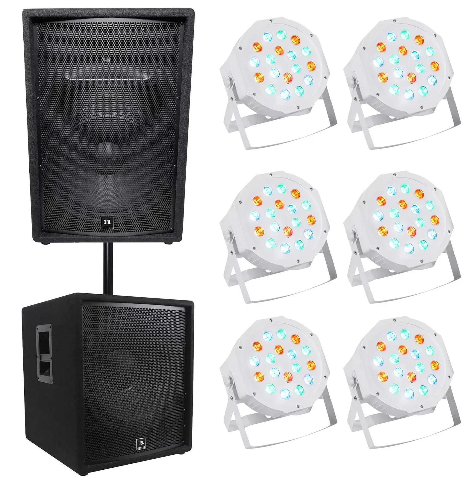 JBL JRX215 1000 Watt 15" 2-Way DJ P/A Speaker+18" 1400w Sub+(6) Par Wash Lights
