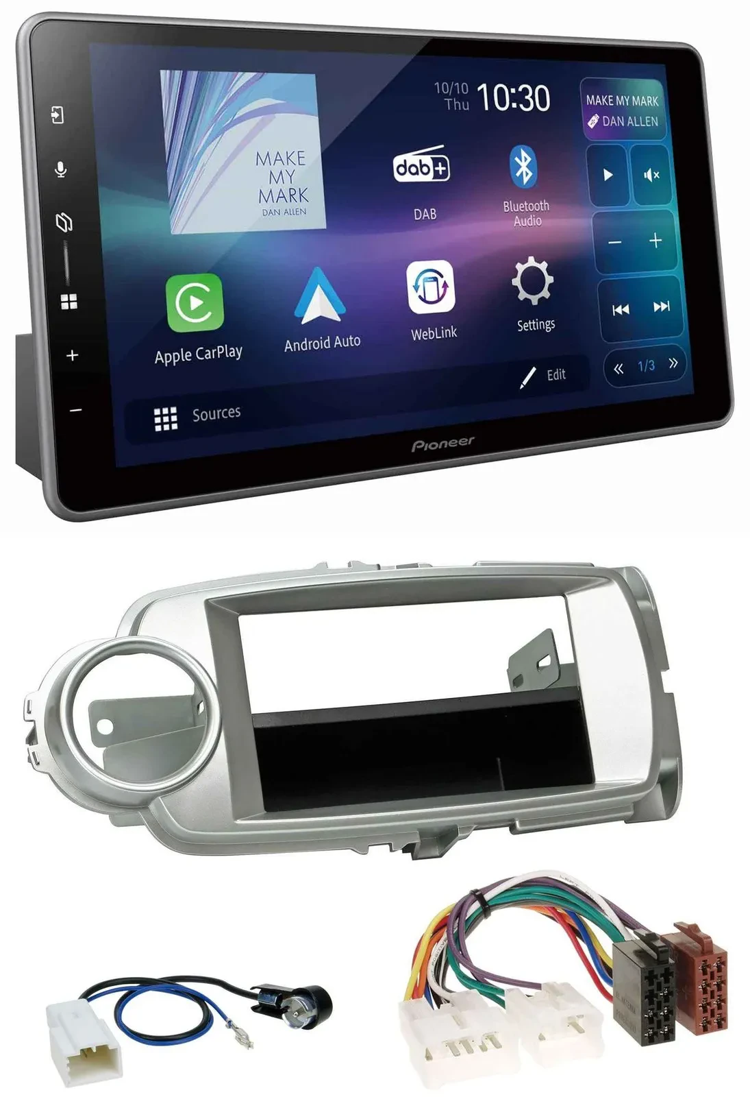 Автомагнитола для Toyota Yaris (2011–2014) Pioneer Bluetooth, USB, DAB, MP3, серебристая