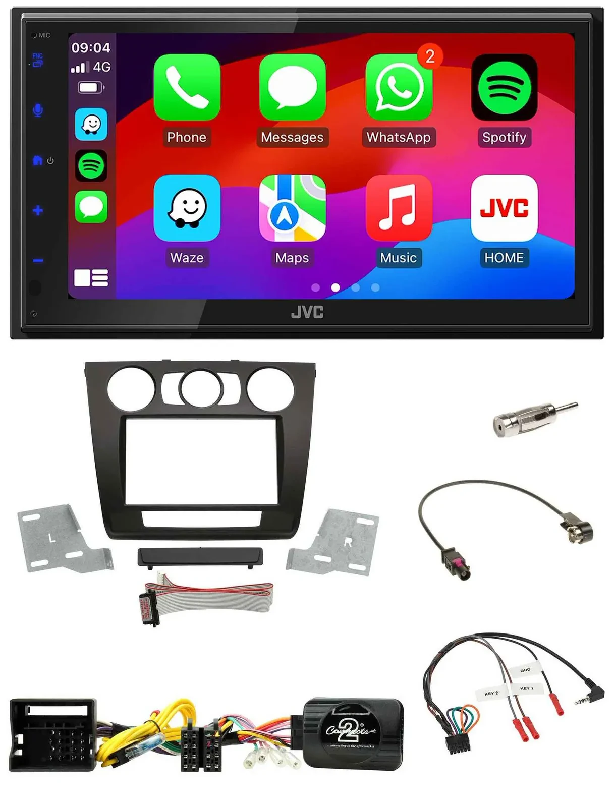 JVC Bluetooth USB Lenkrad 2DIN DAB Autoradio für BMW 1er man. Klima E87/E88/E81/