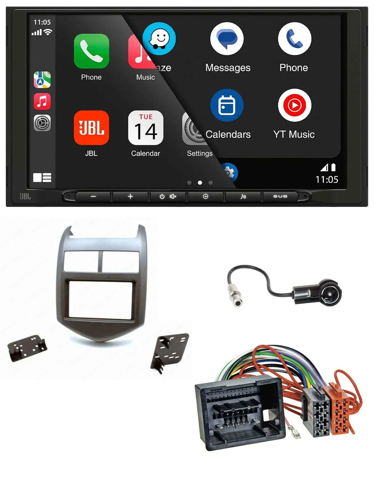 JBL USB 2DIN MP3 Bluetooth AUX Autoradio für Chevrolet Aveo Sonic ab 2011 dunkel
