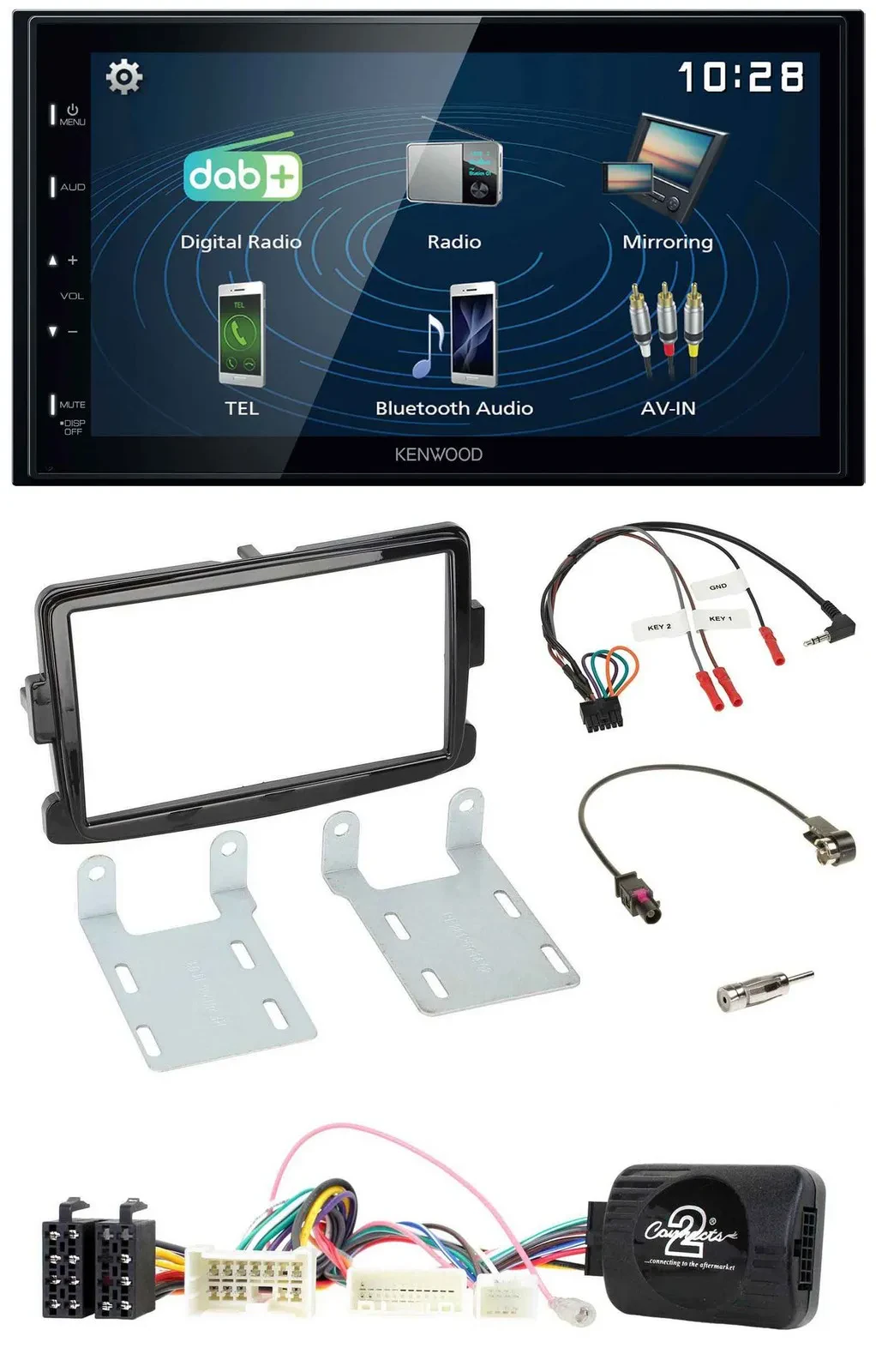 Kenwood 2DIN Bluetooth Lenkrad USB DAB Autoradio für Dacia Sandero ab 13 piano-s