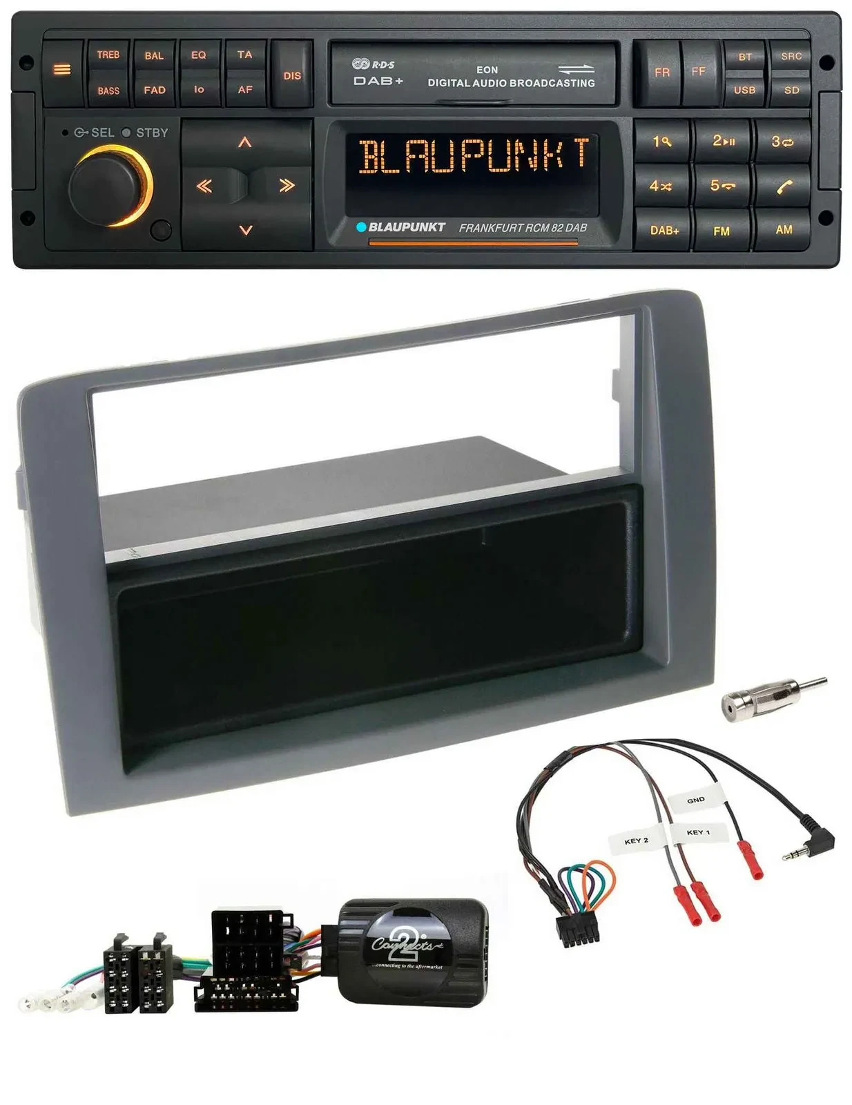 Blaupunkt USB DAB SD Lenkrad Bluetooth Autoradio für Fiat Idea 2006-2011 grau
