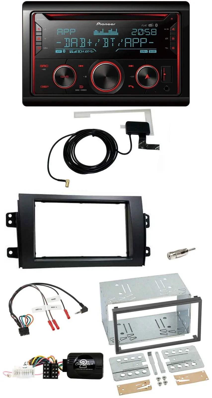 Автомагнитола Pioneer 2-DIN, DAB, USB, CD, Bluetooth, управление с руля, для Fiat Sedici/Suzuki SX4