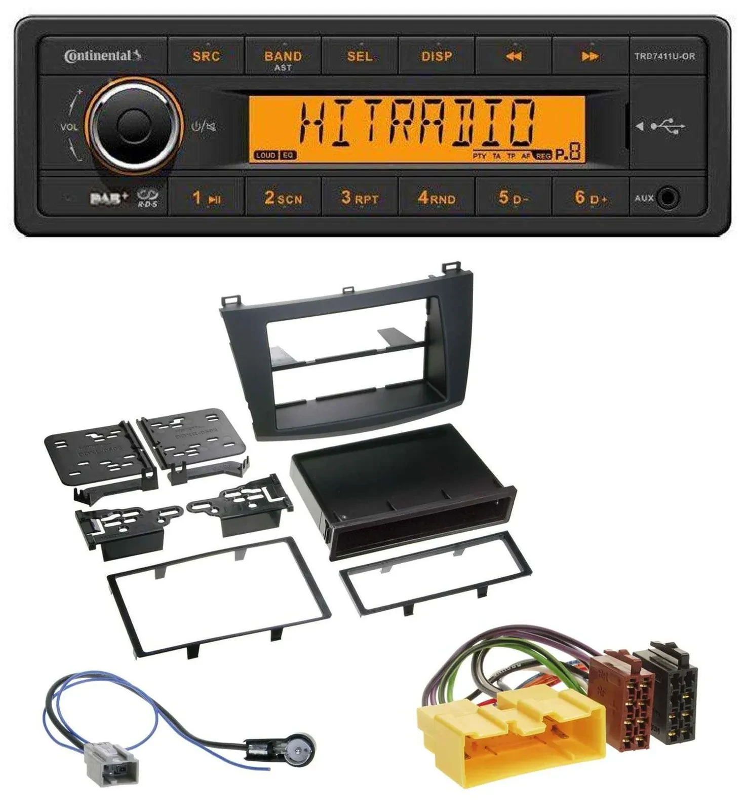 Автомагнитола Continental 1-DIN DAB MP3 AUX USB для Mazda 3 (с 2009)