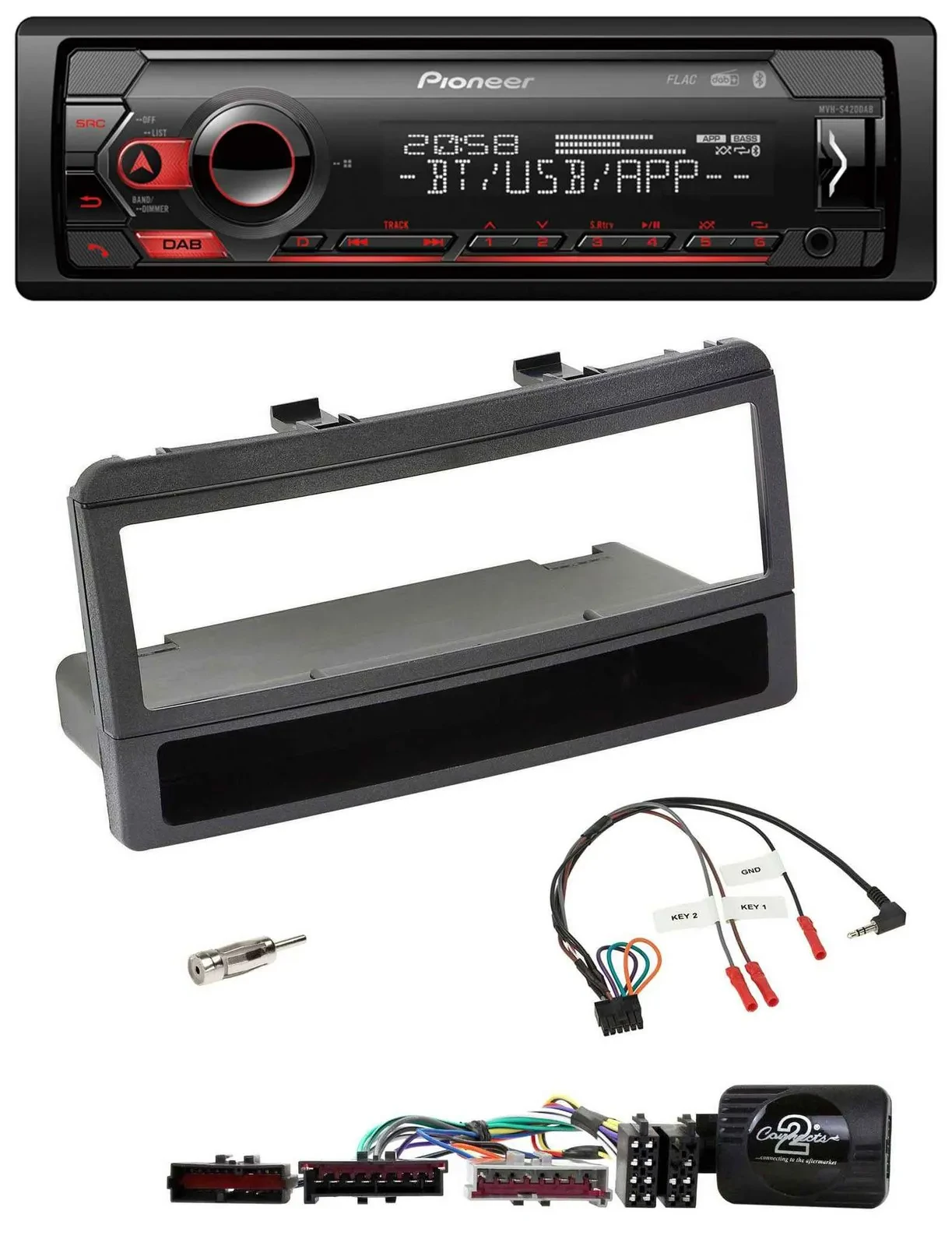 Автомагнитола для Ford Mondeo 00–02 Pioneer USB DAB Bluetooth, черный, с поддержкой кнопок на руле, с нишей