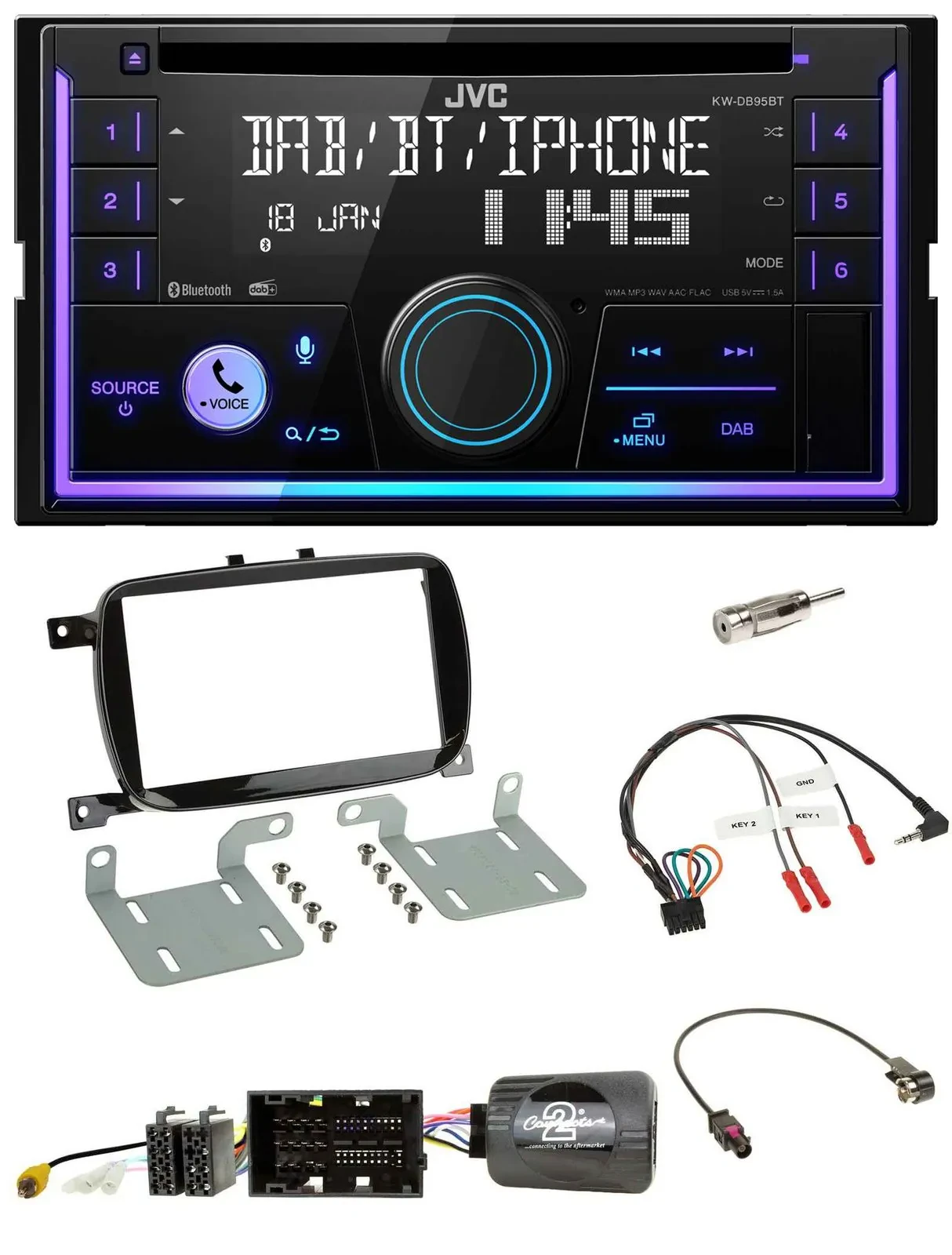 JVC Lenkrad USB 2DIN DAB Bluetooth CD Autoradio für 500 X ab 2016 Facelift Piano