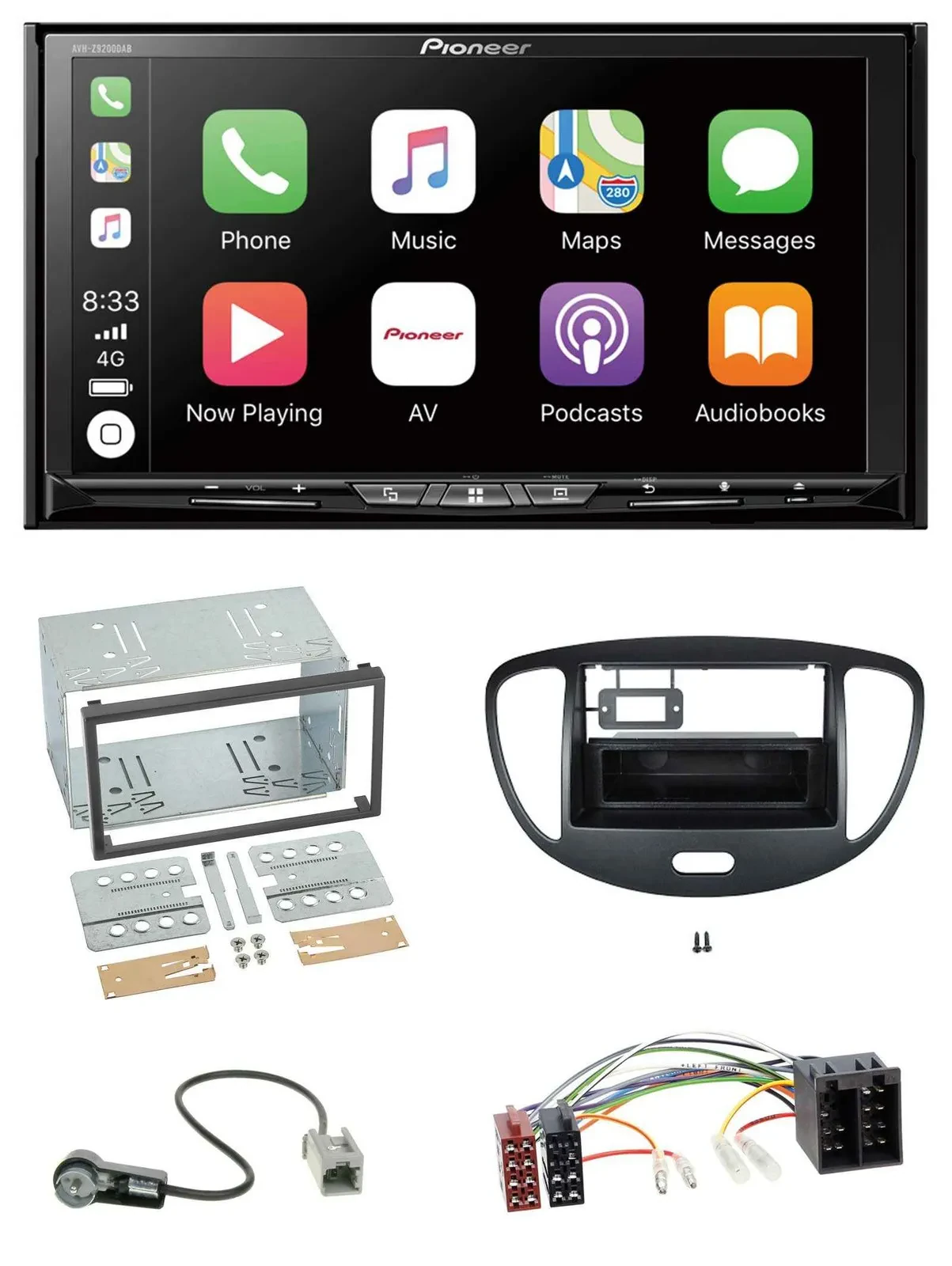 Pioneer 2DIN MP3 USB DAB DVD Bluetooth Autoradio für Hyundai i10 2008-2013 schwa