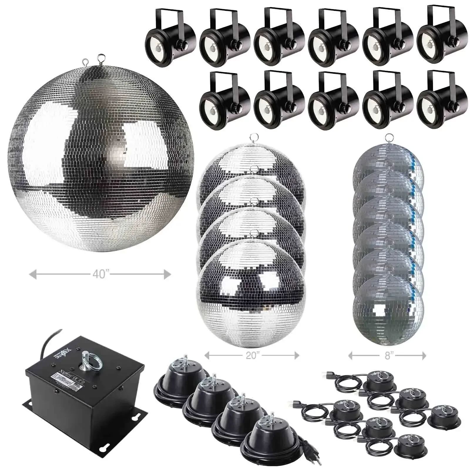 Зеркальный шар ProX MIRRORBALLDECORPK 40", 20", 8" с моторами и pinspot светильниками (набор)