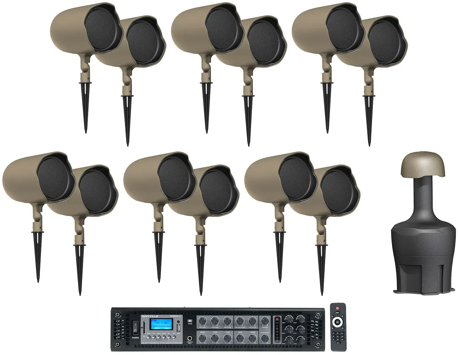 (12) JBL GSF6-TN 6.5" Landscape Ground Stake 70v Commercial Speakers+12" Sub+Amp