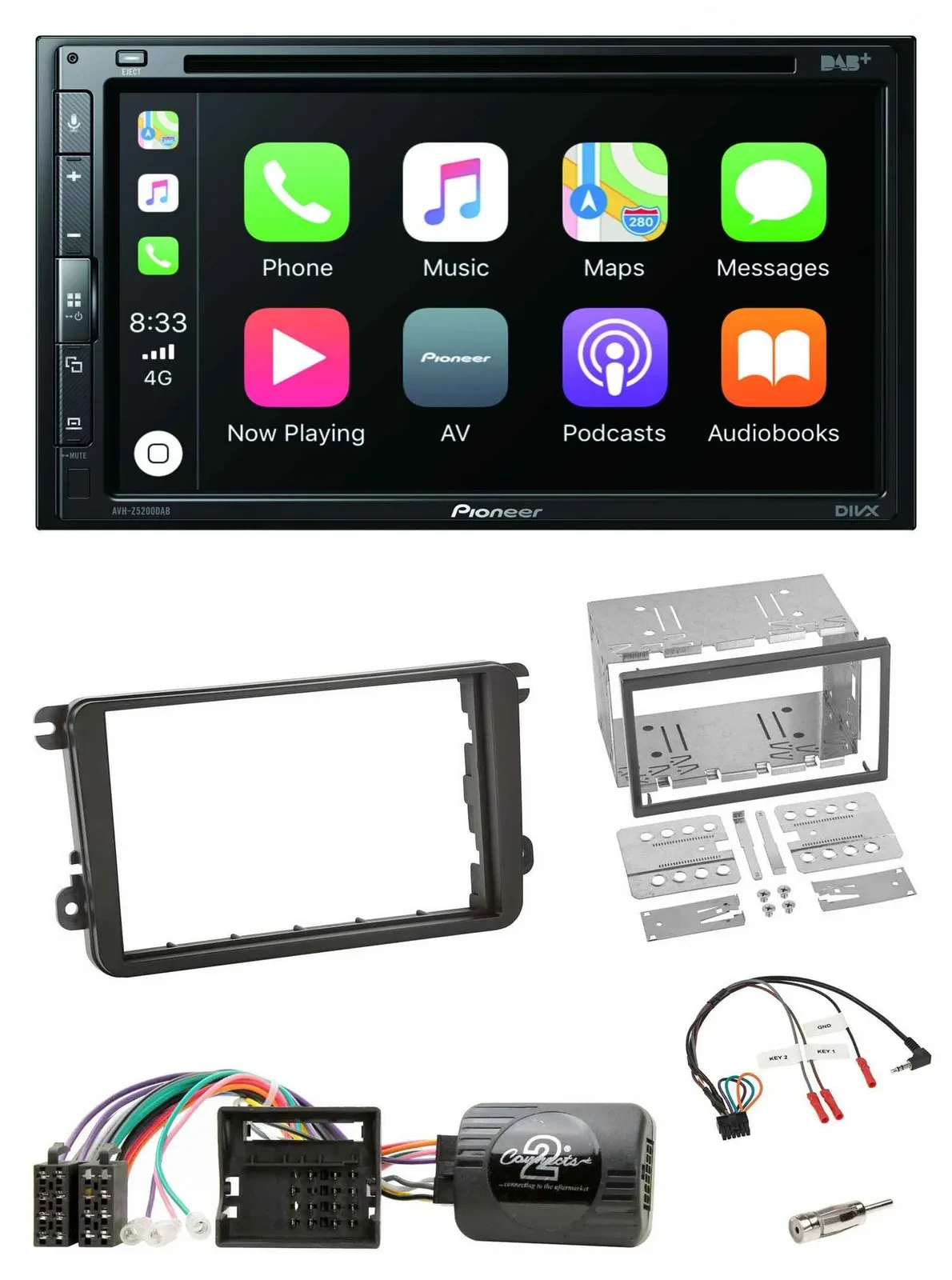 Pioneer DVD 2DIN Lenkrad DAB Bluetooth USB Autoradio für Skoda Fabia 5J 2007-201