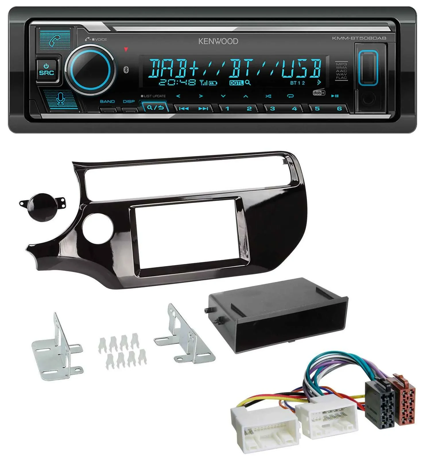 Kenwood Bluetooth MP3 DAB USB Autoradio für Kia Rio UB ab 2015 piano-schwarz