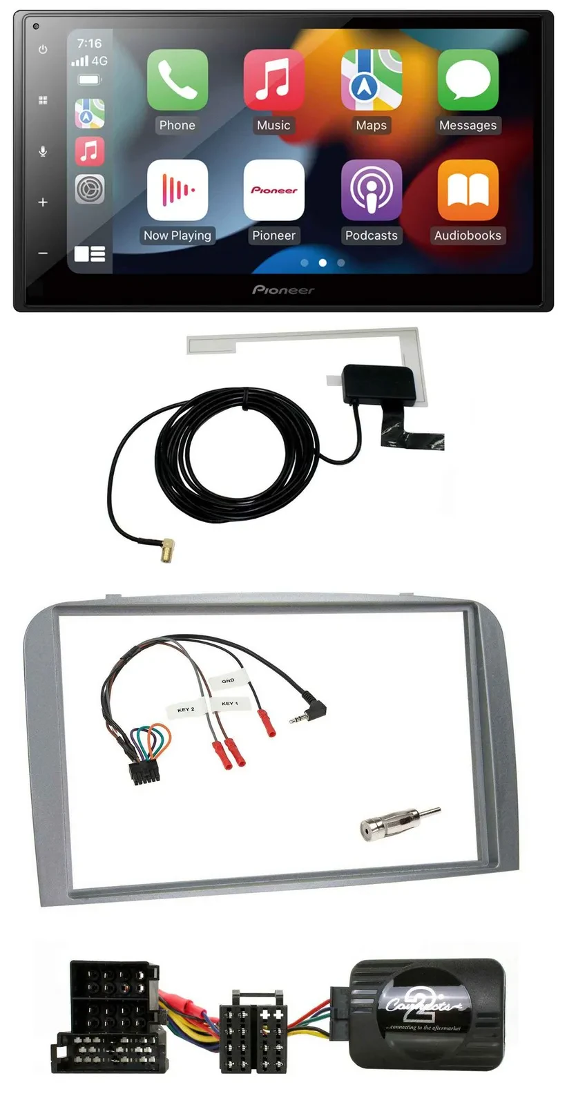 Автомагнитола для Alfa Romeo 147/GT (2004–2010) Pioneer 2DIN, USB, Bluetooth, DAB, серебристый