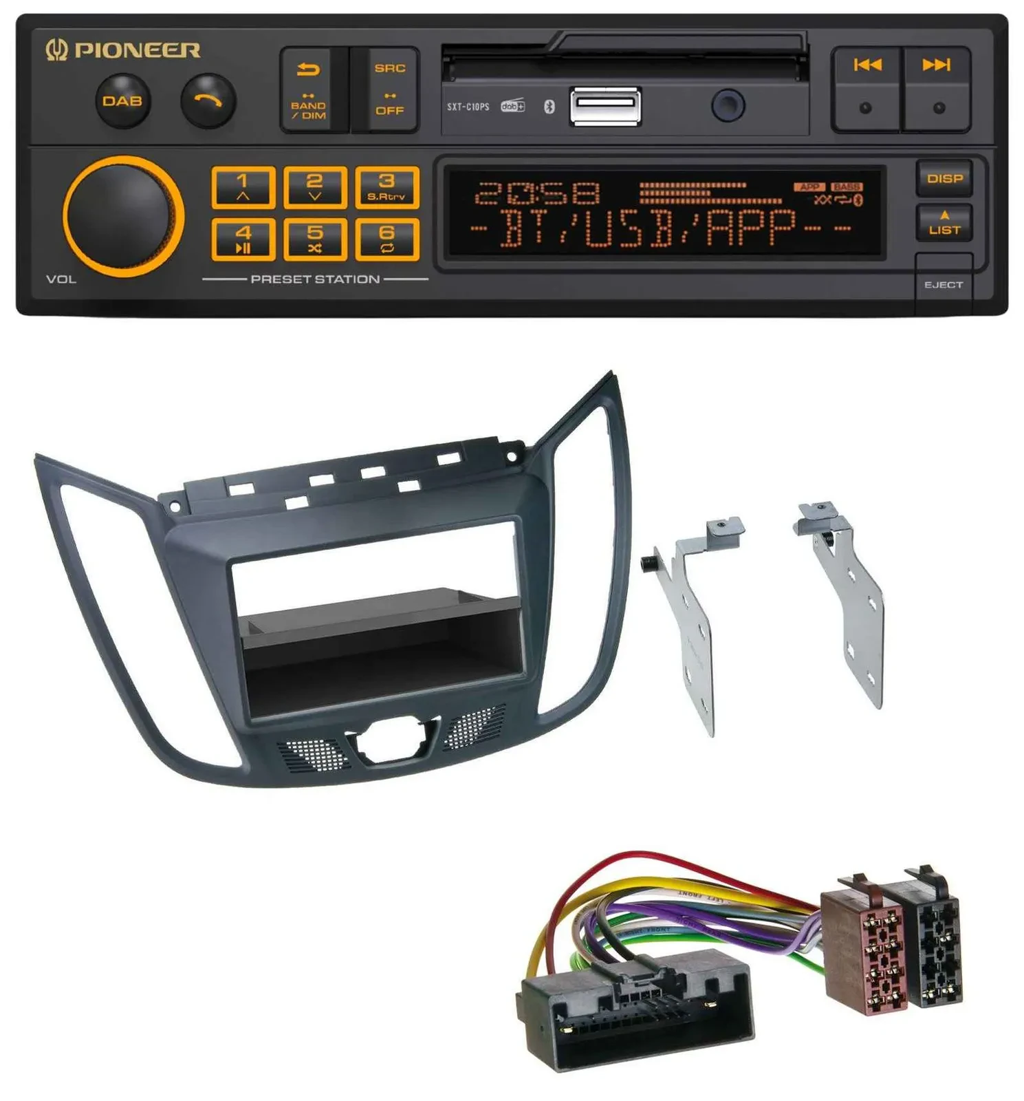 Автомагнитола Pioneer DAB, MP3, USB, Bluetooth для Ford C-Max/Kuga, темно-серый