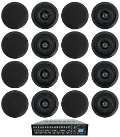 Rockville 4-Zone Multi Room Audio System w/ (16) 5.25" Black Ceiling Speakers