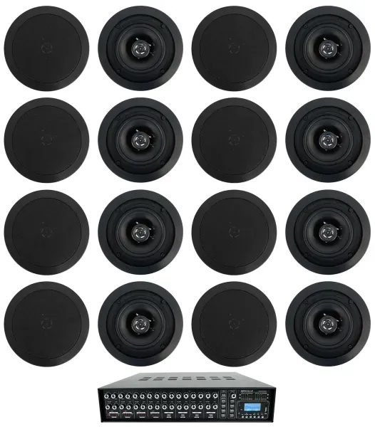 Rockville 4-Zone Multi Room Audio System w/ (16) 5.25" Black Ceiling Speakers