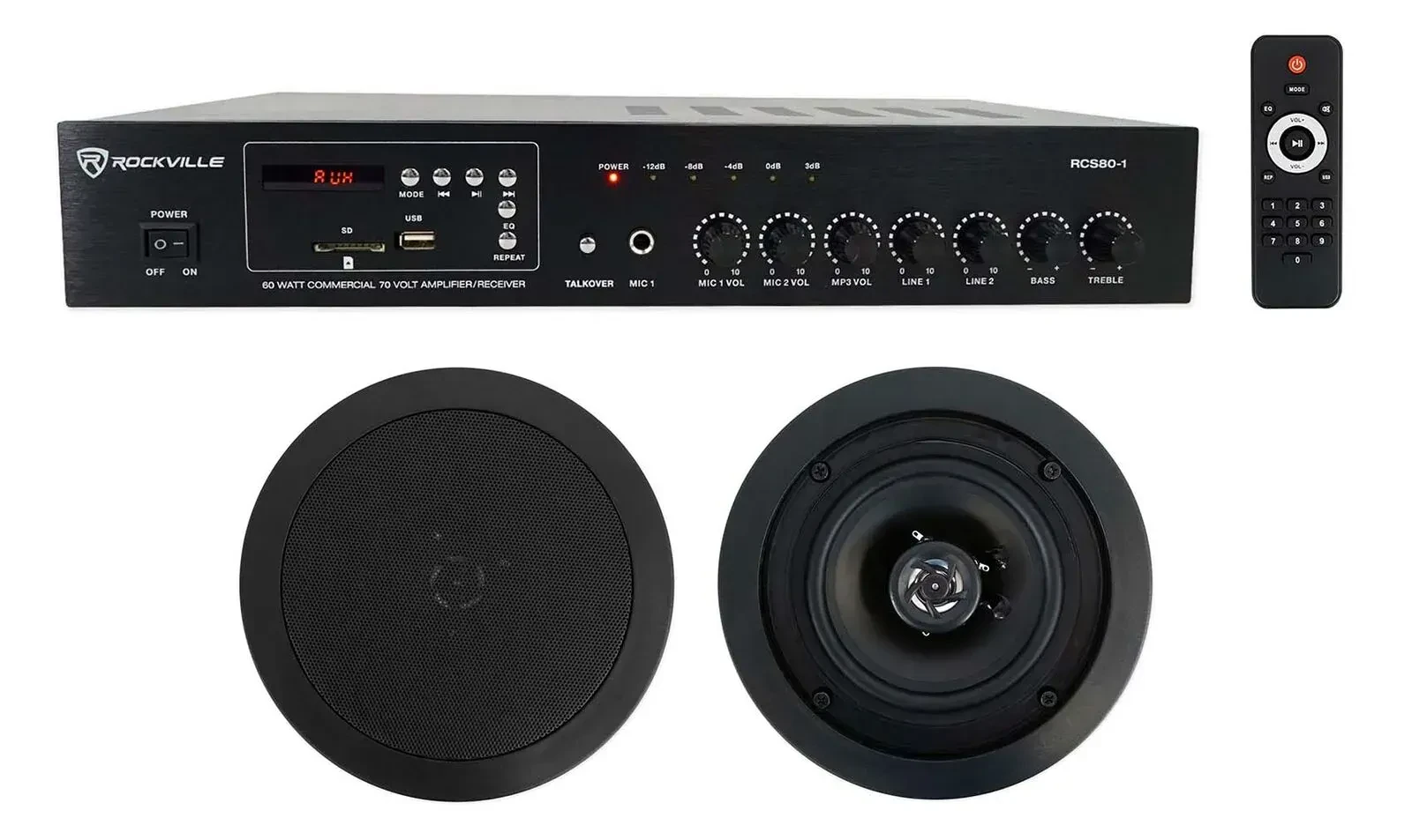 Трансляционный усилитель Rockville RCS80-1 Black с потолочной акустикой