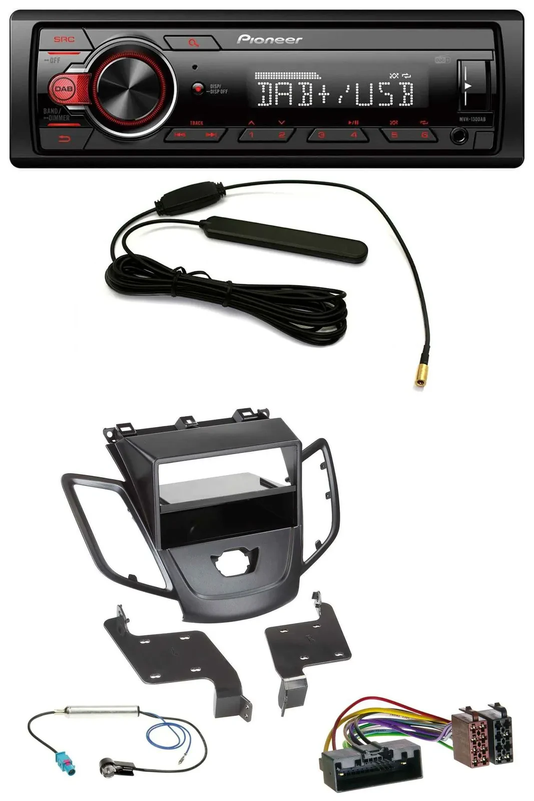 Автомагнитола Pioneer 1DIN, DAB, USB, AUX для Ford Fiesta (2010–2017, JA8)