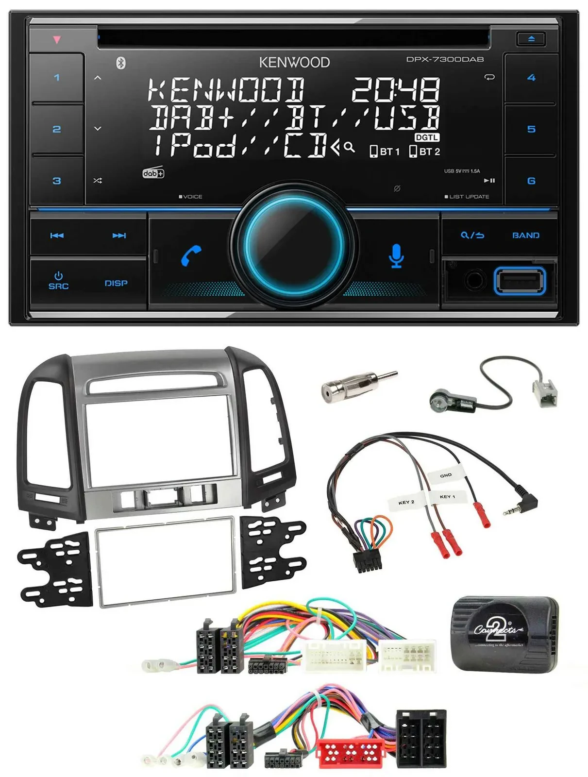 Kenwood CD 2DIN DAB USB Lenkrad Bluetooth Autoradio für Hyundai Santa Fe 10-12 3