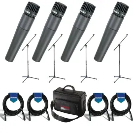 Shure 4 Pack SM57LC Cardioid, Dynamic Handheld Microphone With Accessory Bundle